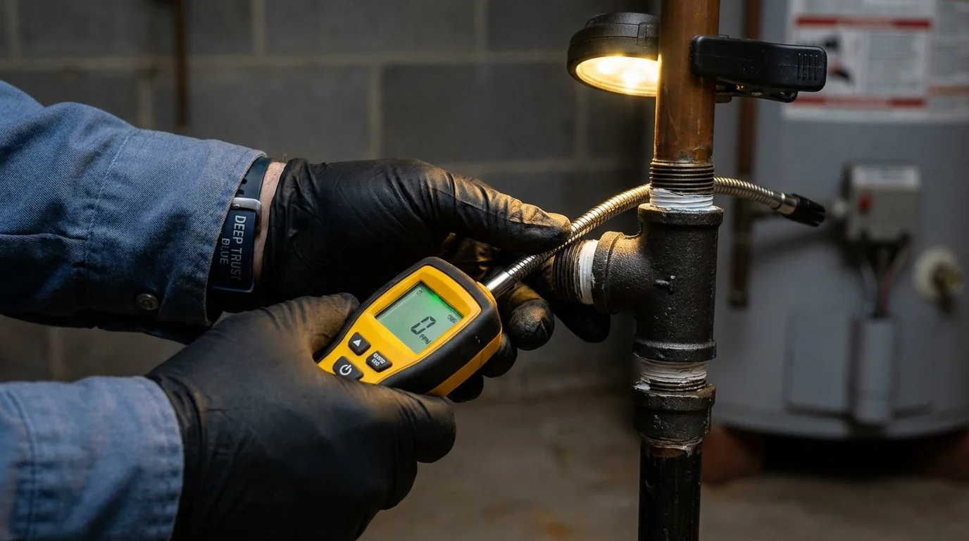 Gas leak detection with electronic sniffer by Johns Plumbing LLC in Mendota