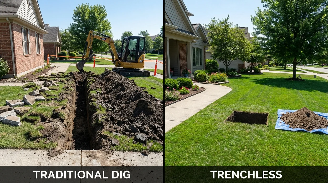 Trenchless sewer repair with minimal yard damage versus traditional excavation in Mendota, IL